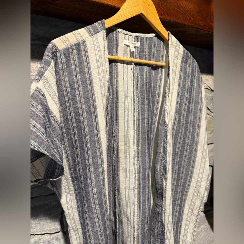 Maurices Blue and White Striped Kimono Cover